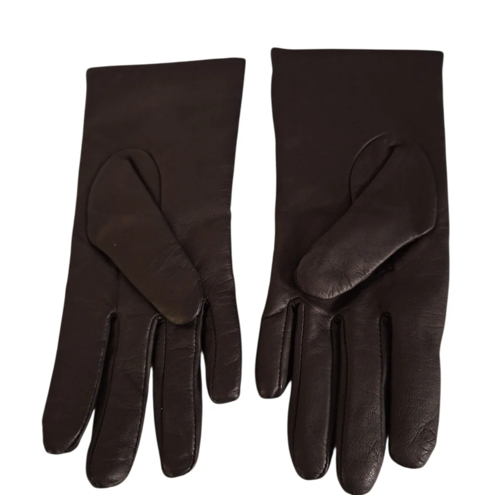 Lands' End Womens Gloves Black Lambskin Leather Cashmere Lining Ladies Large